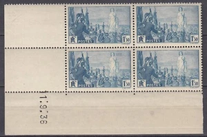 FRANCE : PAIX N° 328 BLOC DE 4 COIN DATE 11-9-36 NEUF ** GOMME SANS CHARNIERE - Imagen 1 de 2