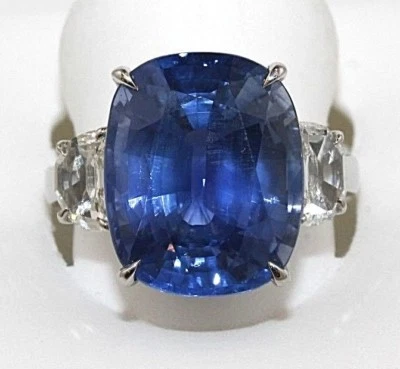 16.39Ct Cushion Cut Madagascar Blue Sapphire & Diamond Ring Platinum GIA - Image 1 of 4
