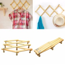 Wooden Wall Hanger Expandable 10 Peg Coat Rack Hat Closet Hook Expanding Fold