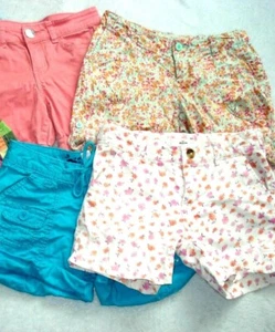 LANDS' END Floral JUSTICE Blue Pink PLAID Girls Roll Button-Up MINI SHORTS - Picture 1 of 40