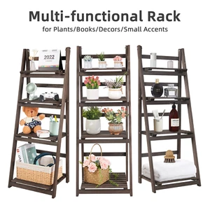 4 Tier Flower Display Stand Wooden Ladder Storage Rack for Indoor Outdoor - Picture 1 of 12