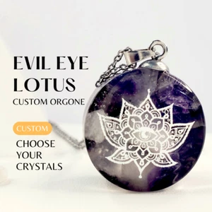 Custom Evil Eye Necklace Lotus Orgonite Pendant Protection EMF Shield Yoga Charm - Picture 1 of 8