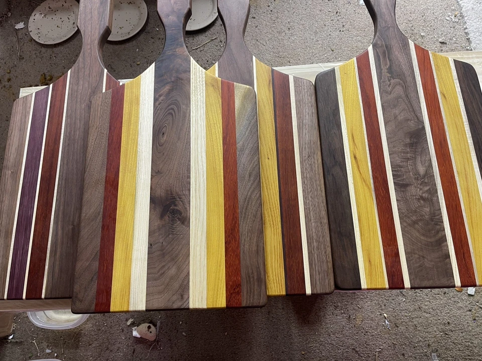 Pacote com 4 tábuas de corte nogueira preta Padauk roxo coração Osage laranja carvalho 11 X 26 - Imagem 1 de 1