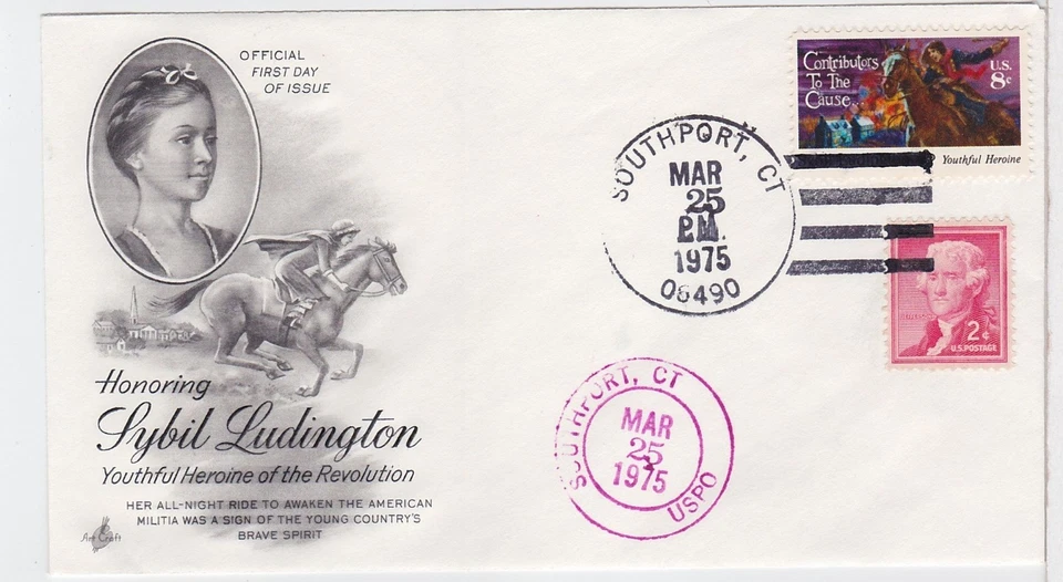 TurtlesTradingPost- Sybil Ludington 1975 FDC #1559 Artcraft Unofficial Southport - Image 1 of 1