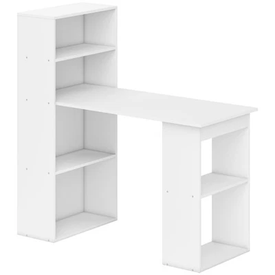 Modern Computer Desk Bookshelf Writing Table with 6 Shelves White HOMCOM - Image 1 of 4