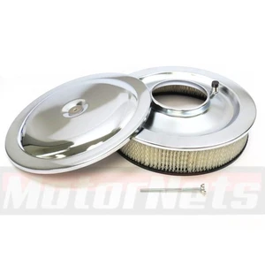 Flat Base 14"x3" Air Cleaner Set Round Race Car Top For Chevy Ford Mopar Chrome  - Picture 1 of 3