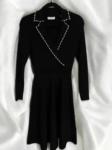 Sandro Paris Black Dress With Pearls Size Small - Picture 1 of 12