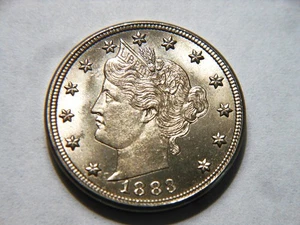 1883 Gem BU Without Cents Liberty V Nickel, Nice Looking High Grade Vintage Coin - Picture 1 of 2