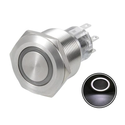 Latching Metal Push Button Switch 22mm Mounting Dia DPDT 2NO 2NC 24V White Light Foto 1 de 4