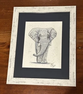 Elefant Aquarell Kunst signiert, gerahmt 16x13 - Bild 1 von 5