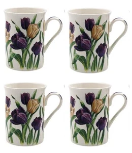 Set 4 Tazze Tulip Fine China 300ml - Tazzine da Tè Caffè Floreali Confezione Regalo - Foto 1 di 8