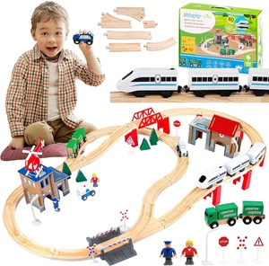 Pista Treno in Legno E Trenino Elettrico per Bambini E Setferrovia in Legno - 80 - Foto 1 di 12