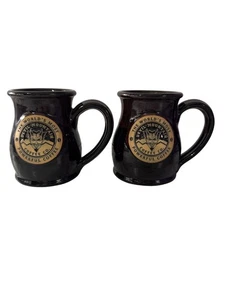 2 Deneen Pottery Devil Mountain Coffee Co. Handmade Brown Stoneware Mugs 12 Oz - Picture 1 of 5