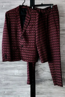 Mr Turk Suit Men's 40 Pants 32 Dark Red Black Textured Fabric Double Button EUC - Image 1 of 4