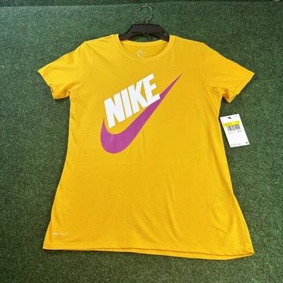 Nike Mujer Centro Swoosh Camiseta Manga Corta Amarilla Camiseta Pequeña Y2K Foto 1 de 4