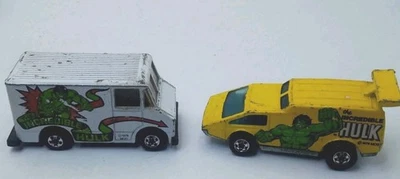 LOTE DE COLECCIÓN Hot Wheels Incredible Hulk Scene Machine 1978 y Spoiler Sport 1976 Van Foto 1 de 4