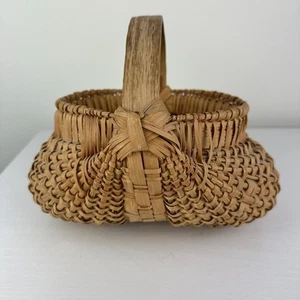 "Cesta de recolección de glúteos redondos primitivos vintage mango ancho país 10"" L" - Imagen 1 de 8