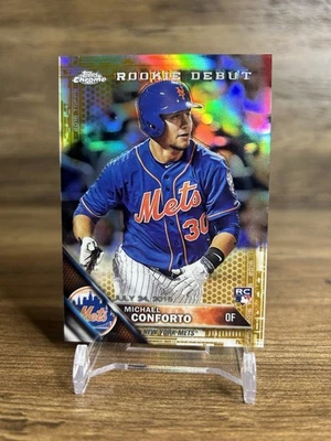 2016 Topps Chrome Update Michael Conforto Rookie Debut Gold Refractor /50 #HMT43 - Image 1 of 2