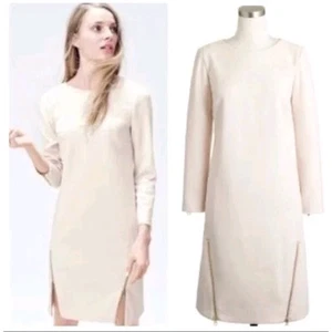 J Crew Dress Womens Size 8pIvory Double Front Zipper Long Sleeve Poly Viscose - Picture 1 of 14