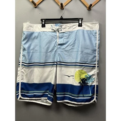 Old Navy Swim Trunks Mens size Shorts 2XL 100% Nylon Mesh Lined Blue Tropical - Image 1 of 4