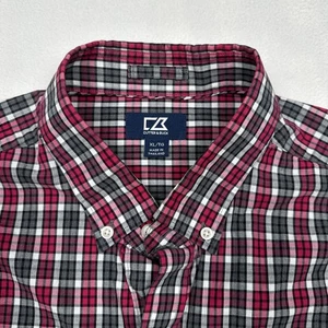 Cutter & Buck Men's XL Red Plaid Long Sleeve Button Down Shirt Casual Work - Picture 1 of 10