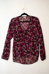 J. Jill womens sheer blouse L dark floral Silk - Picture 1 of 7