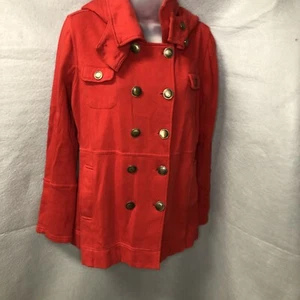 Hurley Winchester Red Cotton Fleece Pea Coat Women's M  Removable Hood EUC! - Picture 1 of 5