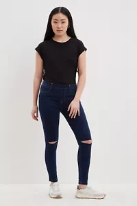 DOROTHY PERKINS DAMAS AZUL OSCURO ELÁSTICO AJUSTADO JEGGINGS JEANS TALLA 6 NUEVO RASGADO - Imagen 1 de 5
