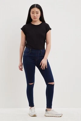 DOROTHY PERKINS LADIES DARK BLUE STRETCH SKINNY JEGGINGS JEANS SIZE 6 NEW RIPPED — 第 1/4 张图片
