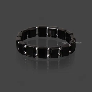 Beautiful Black Onyx Beaded Bracelet, 13x10mm Onyx Square Beads Bracelet 7" INCH - Picture 1 of 10