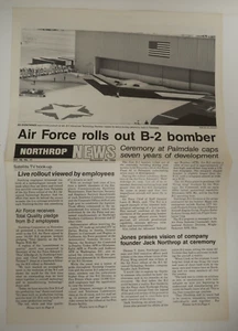 Northrop News Newspaper Newsletter 1988 Air Force B-2 Bomber Palmdale Caps - Picture 1 of 3