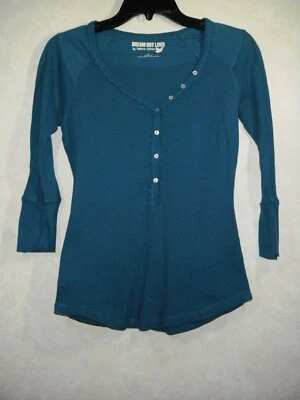 Dream Out Loud By Selena Gomez Thermal Top Women S Blue V-Neck Button 3/4 Sleeve - Image 1 of 4
