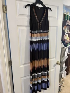 Madison Leigh Maxi Dress size 6 Brown sleeveless long Striped w/ beaded accents - Picture 1 of 9