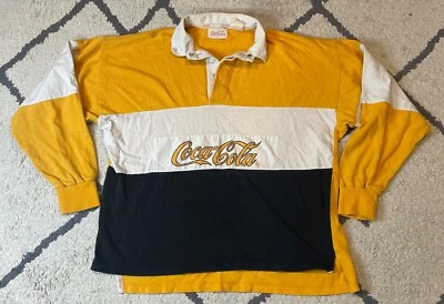Camisa Polo Amarilla Coca Cola Promo L Rugby LS Para Hombre Vintage Reino Unido Años 90 Jersey Como Está Foto 1 de 4