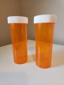 2 Large Pill Bottles 60 Dram With Lids 5.5"H x 2"D Reversible Cap Stackable - Picture 1 of 7