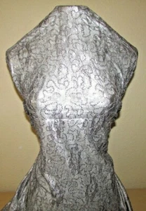 2-yards POLY BLACK w/SILVER METALLIC PRINT & LACE/SEQUINS EMBROIDERED - Picture 1 of 4