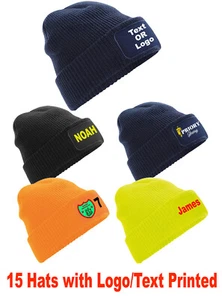 15 Personalised Printed Beanie Hat Pullover Wooley Unisex (Options available) - Picture 1 of 1