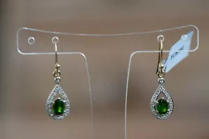 Chrome Diopside & White Topaz Gold Plated Sterling Silver Earrings - Picture 1 of 1