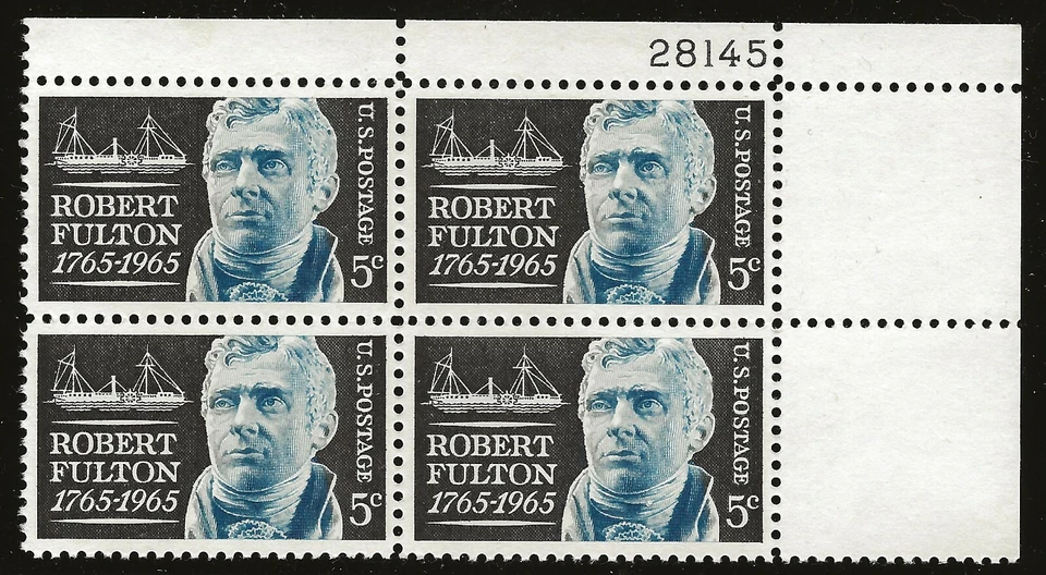 US Scott #1270, Plate Block #28145 1965 Fulton 5c FVF MNH Upper Right - Image 1 of 1