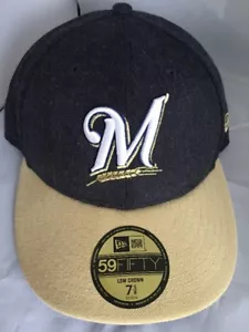 Sombrero de los Cerveceros Milwaukee 59FIFTY Corona Baja Acrílico Lana Sombrero Ajustado Azul Marino Crema 7 3/4 - Imagen 1 de 4