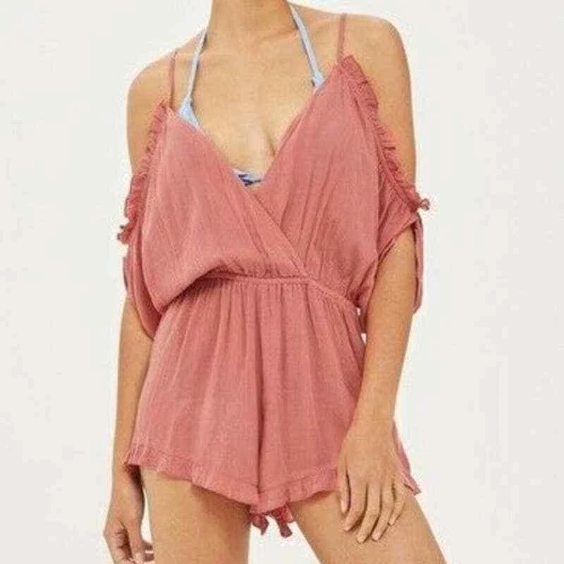 Topshop Mauve Pink Sleeveless Cold Shoulder Gauze Romper Size Small Playsuit