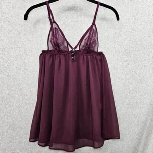 Victoria's Secret Sheer Chiffon and Lace Maroon Babydoll Size Small - Picture 1 of 5