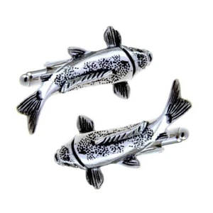 KOI FISH CUFFLINKS Asian Culture Lucky Japanese Chinese Carp NEW w GIFT BAG - Picture 1 of 4