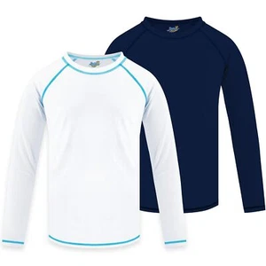 2Pack Rash Guard for Boys White & Navy Blue Swim Shirt Long Sleeve for Toddle... - Picture 1 of 7