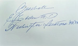 Doc Edelen Washington Senators 1932-1933 Signed 3x5 Index card JSA COA AQ52869 - Picture 1 of 3