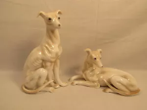 Vintage Art Deco Porcelain Pair Whippet Greyhound Saluki Dog Figurines Statuette - Picture 1 of 14