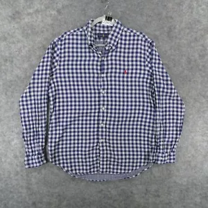 Ralph Lauren Shirt Mens Large Long Sleeve Button Up Lined Blue White Gingham - Picture 1 of 15