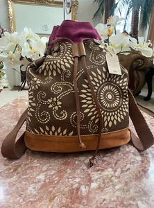 NWT LUCKY BRAND Large Hippie Style Canvas Backpack w/ Suede Trim & Bottom, $148 - Picture 1 of 9