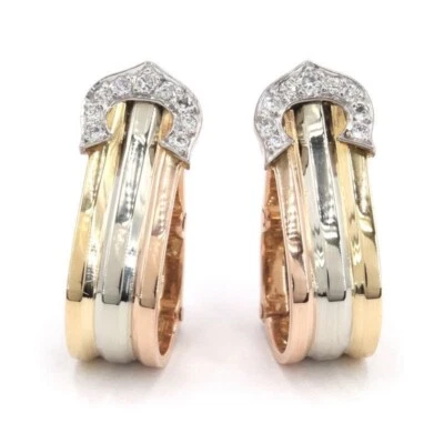Cartier 18k Tri-Color Gold Double C 2C Diamond Earrings - Image 1 of 3