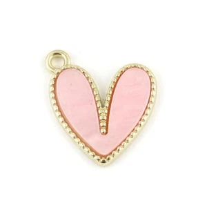 10 Lovely Pink Love Heart Shaped Gold Tone Pendant Charms - Picture 1 of 1